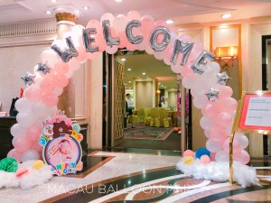 粉色系百日宴主題氣球拱門 澳門氣球派對